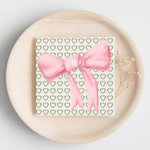 Pink Bow Monogram Heart Wreath Napkin