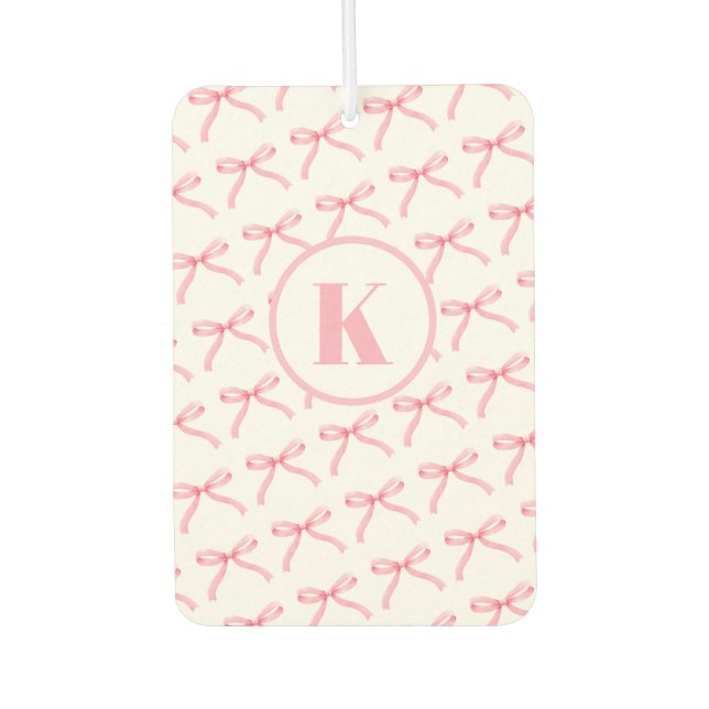 Pink Bow Monogram Personalised Car Air Freshener (Front)