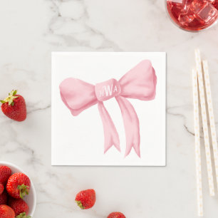 Pink Bow Monogram Preppy Napkin - Claudia font