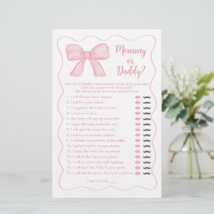 Pink Bow Mummy or Daddy Baby Shower Game