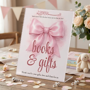 pink bow muslim baby girl aqeeqah books gifts sign