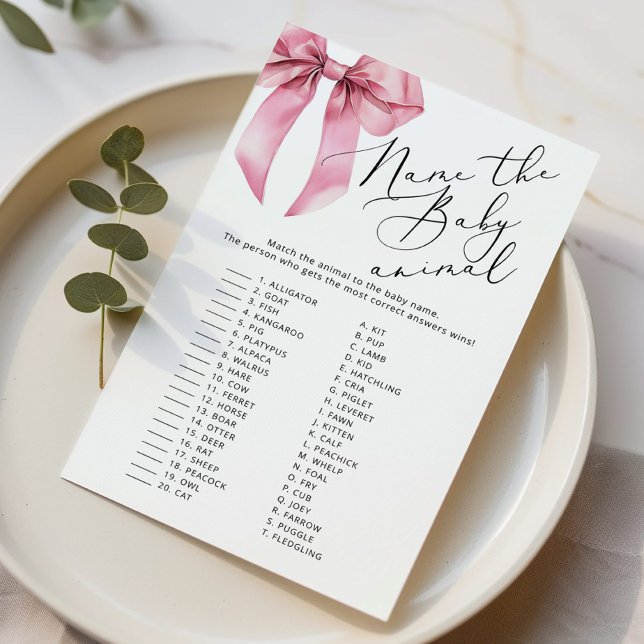 Pink Bow Name the baby animal baby shower game (Creator Uploaded)