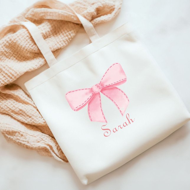 Pink Bow Name Tote  Bachelorette Bridesmaid gift (Creator Uploaded)