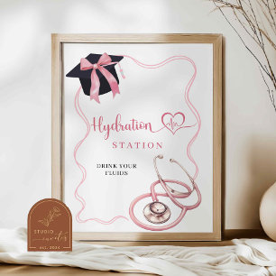 Pink Bow Nurse Graduation Hydration Station Sign