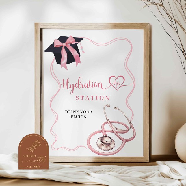 Pink Bow Nurse Graduation Hydration Station Sign (Creator Uploaded)