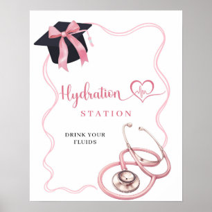 Pink Bow Nurse Graduation Hydration Station Sign