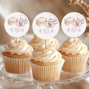 Pink Bow Nurse Hospital Graduation Cupcake Topper Classic Round Sticker