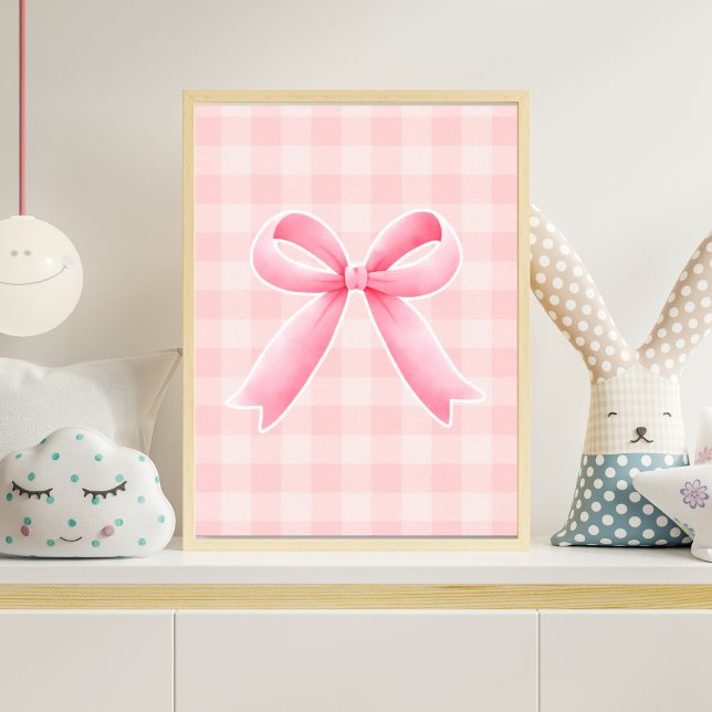 Pink Bow Nursery Wall Art Gingham Baby Girl Room (Creator Uploaded)