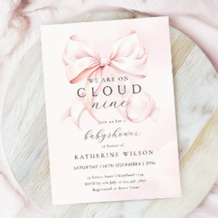Pink Bow On Cloud Nine Baby Shower Invitation