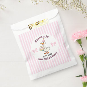 Pink Bow One Silly Goose Girl 1st Birthday Party Favour Bags