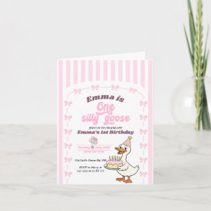 Pink Bow One Silly Goose Girl 1st Birthday Party Invitation