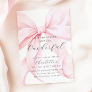 Pink Bow Onederful First Birthday Invitation