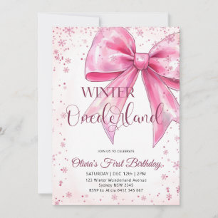 Pink Bow Onederland Christmas Birthday Party Invitation