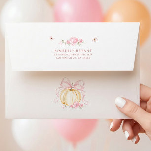 Pink Bow Orange Pumpkin Fall Baby Shower Envelope