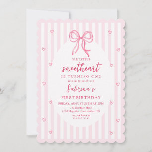 Pink Bow Our Little Sweetheart Birthday Invitation