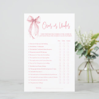 Pink Bow Over Or Under Bridal Shower Game