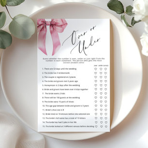 Pink Bow over or under bridal shower game