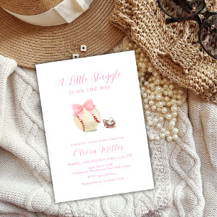 Pink Bow Pacifier Baseball Sport Girl Baby Shower Invitation