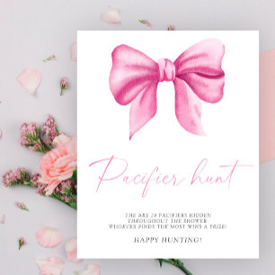 Pink bow - pacifier hunt baby shower game poster