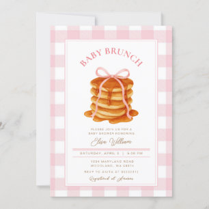 Pink Bow Pancake Baby Shower Brunch  Invitation