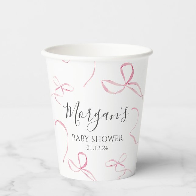 Pink bow Paper napkins, bow theme decorations Paper Cups (Front)