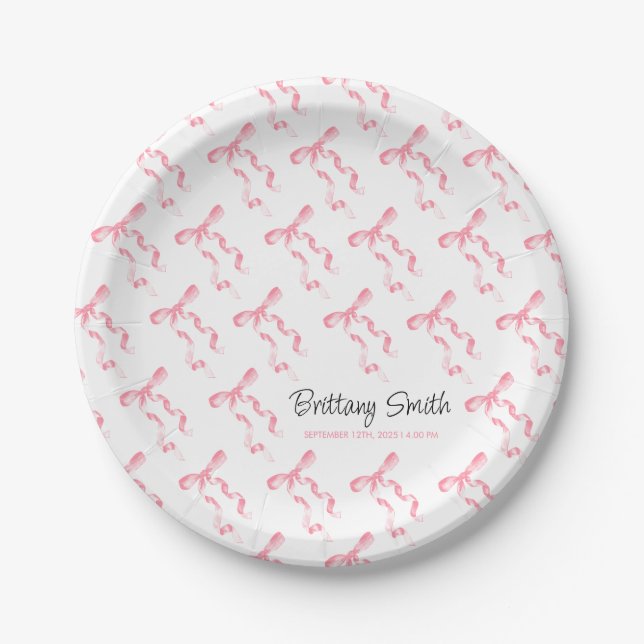 Pink Bow  Paper Plate (Front)