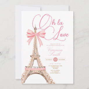 Pink bow Paris Theme Bridal Shower Invitation