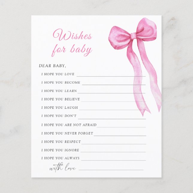 Pink bow - Party game | wishes for baby game (Front)