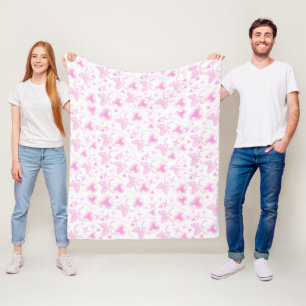 Pink Bow Pattern Kawaii Hearts and Ribbons Fleece Blanket