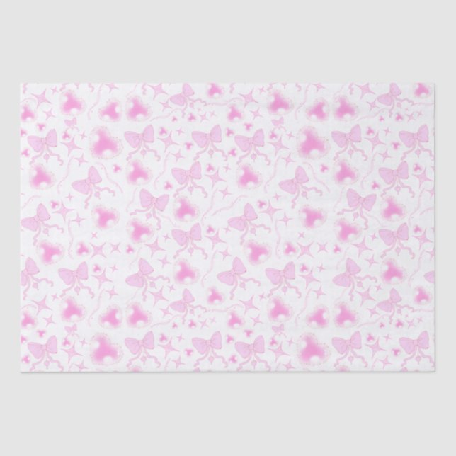 Pink Bow Pattern Kawaii Hearts and Ribbons Tissue Paper (Front)