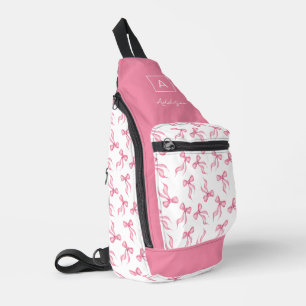 Pink Bow Pattern Monogram Personalised Sling Bag