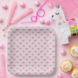 pink bow pattern Valentine's Day  Paper Plate