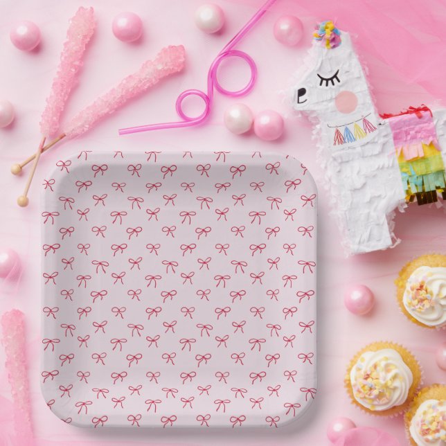  pink bow pattern Valentine's Day  Paper Plate (Party)
