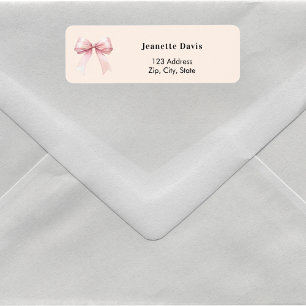 Pink bow peach cream return address