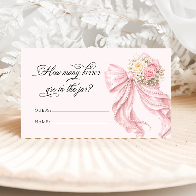 Pink Bow Pearl How Many Kisses Bridal Game Enclosure Card (Creator Uploaded)