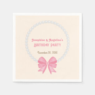 Pink Bow Pearl Photo Girl Joint Birthday Welcome Napkin