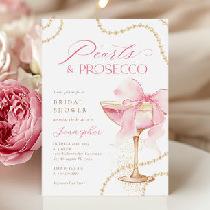 Pink Bow Pearls and Prosecco Bridal Shower  Invitation