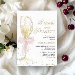 Pink Bow Pearls and Prosecco Bridal Shower Invitation