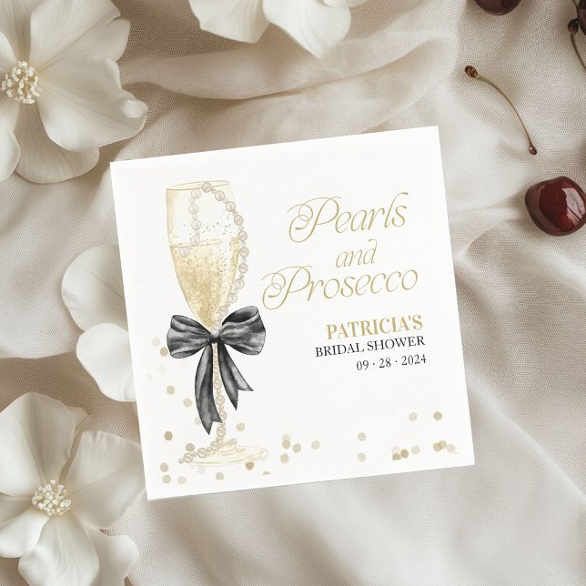 Pink Bow Pearls And Prosecco Bridal Shower Napkin (Creator Uploaded)