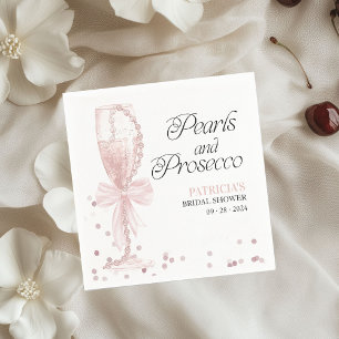 Pink Bow Pearls And Prosecco Bridal Shower Napkin