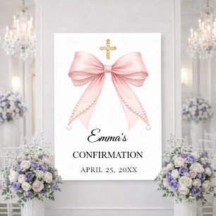 Pink bow pearls Confirmation welcome Poster
