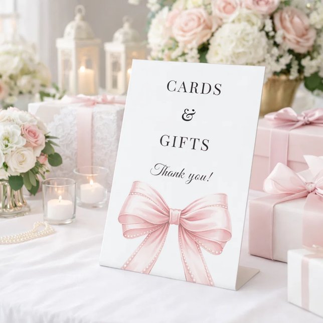 Pink bow pearls elegant cards gifts sign (Creator Uploaded)