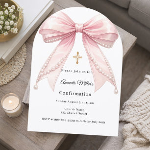 Pink bow pearls girl elegant Confirmation Arch Invitation