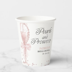 Pink Bow Pearls & Prosecco Bridal Shower Paper Cups