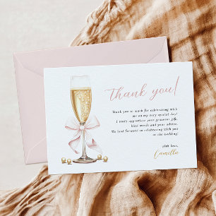 Pink Bow Pearls & Prosecco Bridal Shower Thank You Card