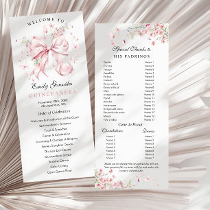 Pink Bow Pearls Quinceañera Order of Events  Programme