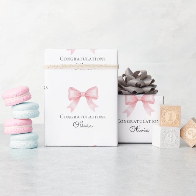 Pink Bow Personalised Baby Shower Gift  Wrapping Paper (Baby Shower)