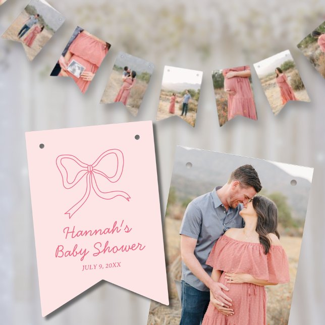 Pink Bow Personalised Baby Shower Photo Banner (Pink Bow Personalized Baby Shower Photo Banner)