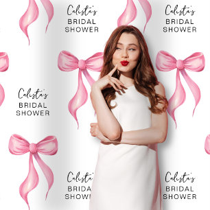 Pink Bow Personalised Bridal Shower Large Backdrop Tapestry