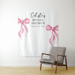 Pink Bow Personalised Bridal Shower Large Backdrop Tapestry